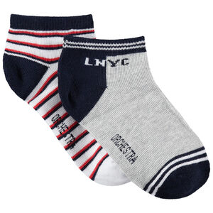Juego de 2 pares de calcetines cortos con rayas de jacquard e inscripción  