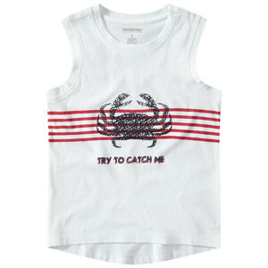 Camiseta de algodón con dibujo de fantasía sobre fondo de rayas 