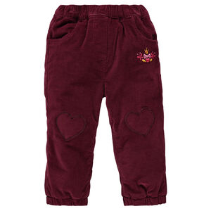 Pantalón de terciopelo con forro polar y parches de corazones 