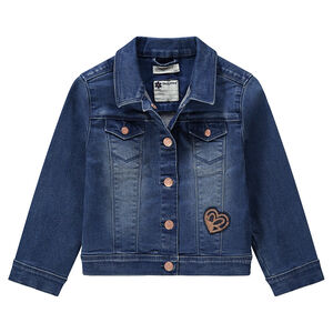 Chaqueta vaquera con efecto desgastado y corazón de lentejuelas 
