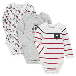 Lote de 3 bodies manga larga con rayas/liso con estampado 
