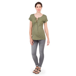 Camiseta premamá caqui con cuello de fantasía 