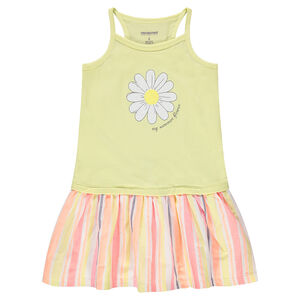 Vestido efecto 2 en 1 con flor estampada y parte inferior a rayas  Main Vestido efecto 2 en 1 con flor estampada y parte inferior a rayas