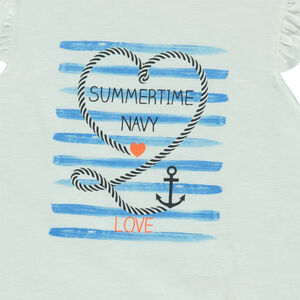 Camiseta de manga corta con volantes y estampado de fantasía 