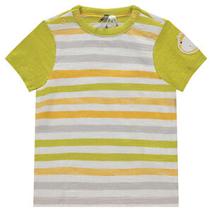 Camiseta de manga corta de jersey de rayas con parche de león 