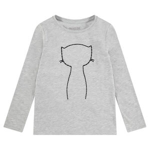 Camiseta de manga larga de punto con gato de lentejuelas adhesivas 