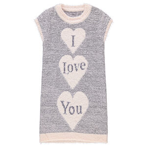 Júnior - Vestido de punto con corazones de jacquard y rayas finas 