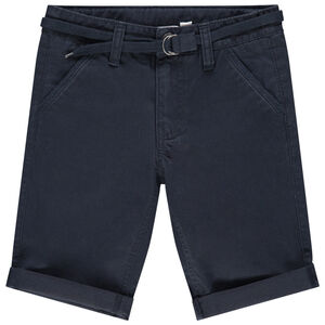 Bermudas de algodón lisas con cinturón ajustable 