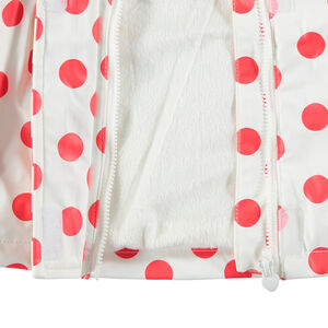 Cortavientos de goma con forro de lunares rojos all over 