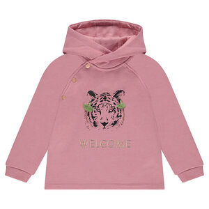 Sudadera de felpa con capucha, tigre estampado e inscripción bordada 