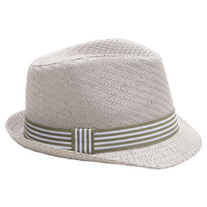 Borsalino con efecto paja y lazo de rayas 