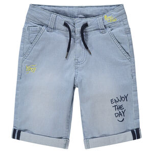 Bermudas de rayas finas con efecto desgastado y bordados 