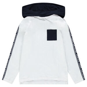 Júnior- Camiseta de manga larga con capucha, banda y bolsillo en contraste 