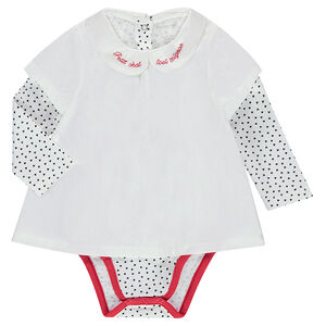 Body de manga larga con efecto 2 en 1 y cuello babero bordado 