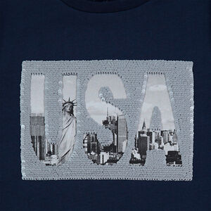 Júnior - Camiseta de manga corta de punto con dibujo USA y lentejuelas mágicas 