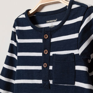 Camiseta de manga larga de raya y bolsillo  