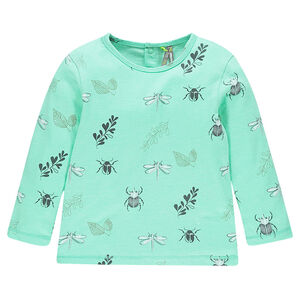 Camiseta manga larga de tejido de punto con insectos con estampado all-over 