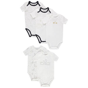 Pack de 5 bodies de manga corta y estampado de cisnes 