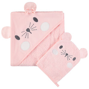 Conjunto de baño con capa con capucha  y guante estampado ratoncito 