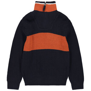 Pull en maille épaisse côtelée et bandes contrastées 