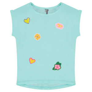 Camiseta de manga corta de punto con parches cosidos 