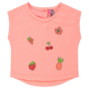 Top sin mangas con estampados frutales y florales 