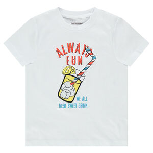 Camiseta de manga corta de punto con bebida estampada 