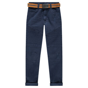Pantalón de sarga y corte slim con cinturón extraíble 