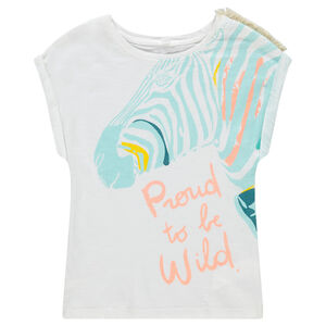 Camiseta de manga corta con cebra estampada y flecos  Main Camiseta de manga corta con cebra estampada y flecos