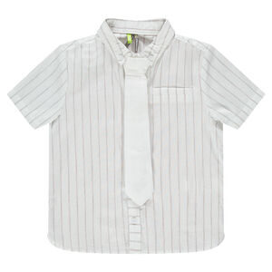 Camisa de manga corta de algodón con rayas y corbata 