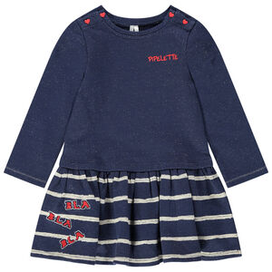 Vestido de manga larga con efecto 2 en 1 con rayas y mensaje bordado 