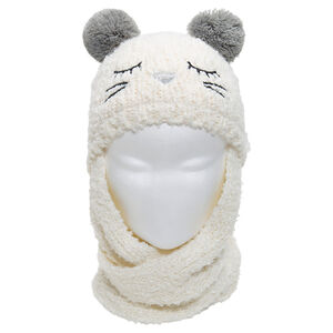 Gorro con bufanda de punto con orejas con forma de pompones 