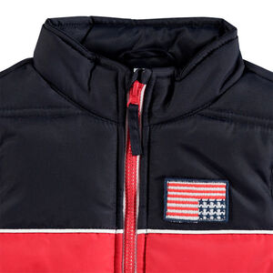 Anorak acolchado bicolor sin mangas con parche de bandera  