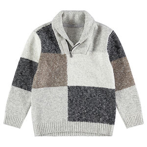 Jersey de punto con cuadros de jácquard y cuello con cremallera 