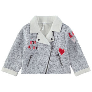 Chaqueta jaspeada con cuello con muescas e inscripciones cosidas con bolsillos con cremallera 