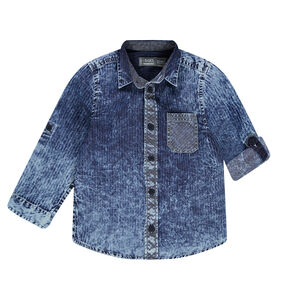 Camisa de manga larga con efecto vaquero lavado a rayas 