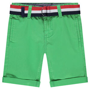 Júnior - Bermudas de sarga lisa con cinturón tricolor extraíble 