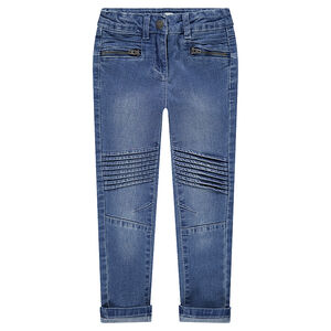 Vaqueros de efecto desgastado con bolsillos con cremallera y pliegues 