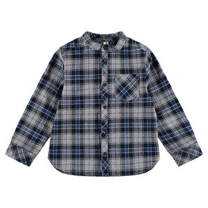 Camisa de manga larga de cuadros de franela con cuello mao 