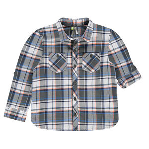 Camisa de manga larga de cuadros con bolsillos 