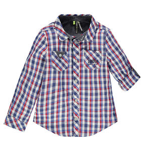 Camisa de manga larga de cuadros con 2 bolsillos 