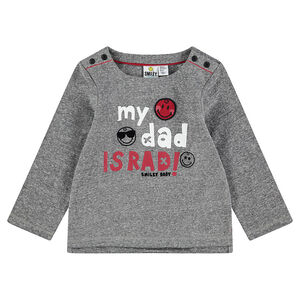 Camiseta jaspeada con mensaje estampado y parches ©Smiley 