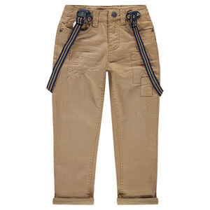 Pantalón de algodón de efecto teñido y arrugado con tirantes de rayas desmontables 