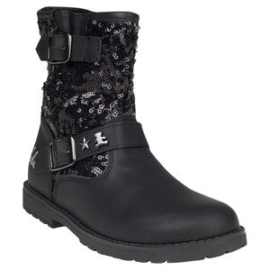 Botines con hebillas con fantasía de color negro con lentejuelas 