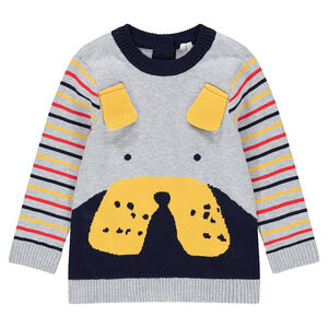 Jersey de punto con orejas de relieve y rayas que contrastan en las mangas 