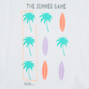 Conjunto con camiseta y bermudas con estampado de palmeras y surf 