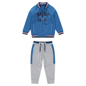 Chándal bicolor de felpa con chaqueta de estilo teddy y texto etampado 