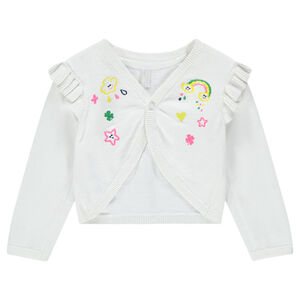 Chaqueta de punto fino con bordados de fantasía y mangas con volantes  Main Chaqueta de punto fino con bordados de fantasía y mangas con volantes