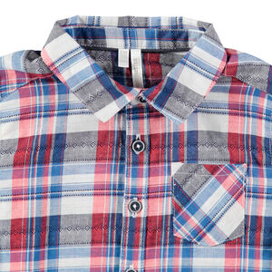 Camisa de manga larga remangable de cuadros y bolsillo 