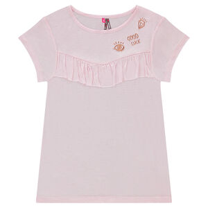 Júnior - Camiseta de manga corta con bordados y volante  Main Júnior - Camiseta de manga corta con bordados y volante